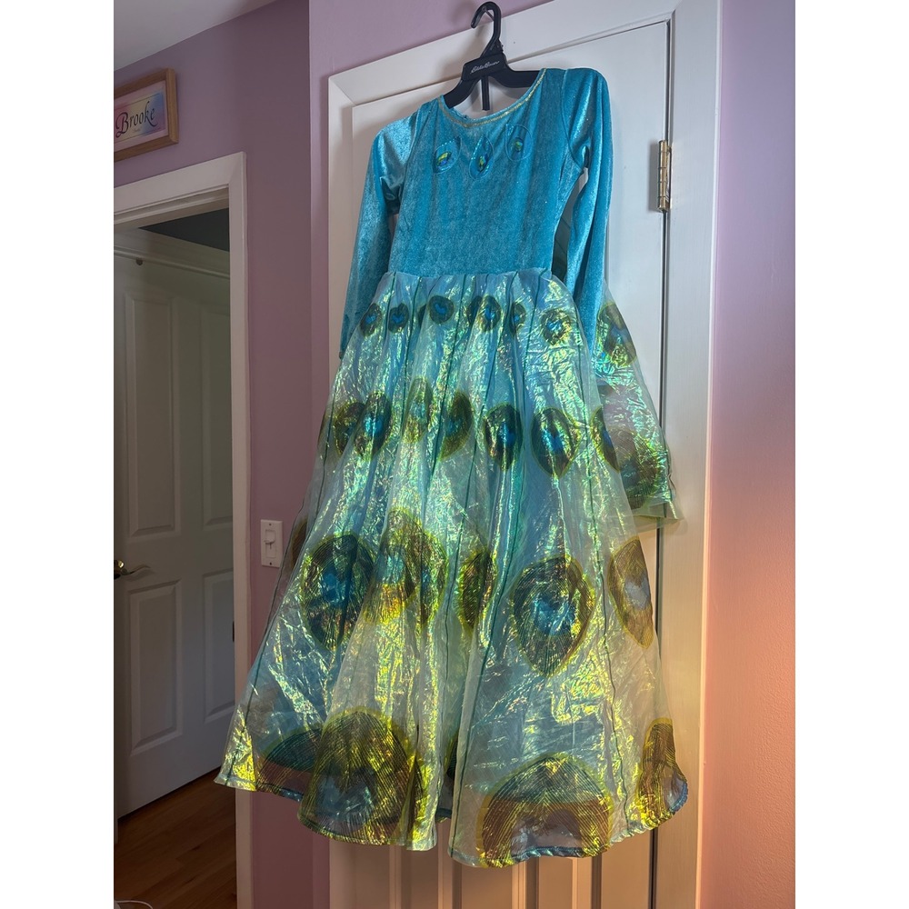 Princess Paradise Kids Peacock Costume Dress Blue Velvet Iridescent Size M 8